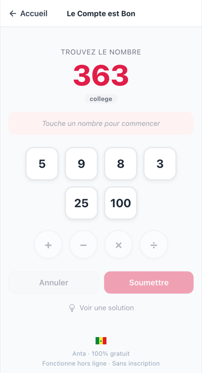 Le compte est bon Anta avec cible 550 et 6 nombres