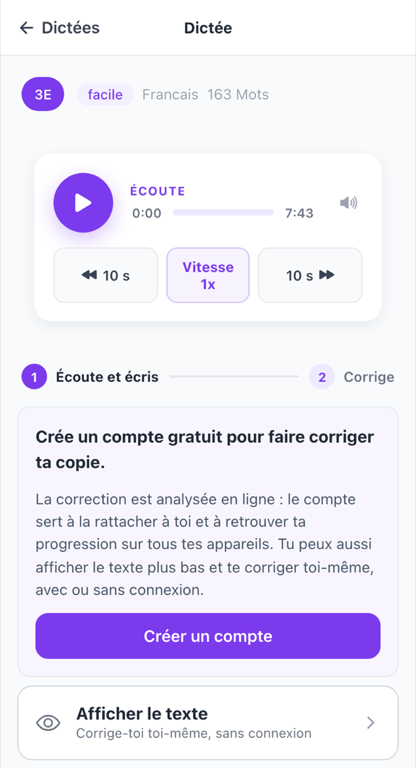 Une dictée audio en cours