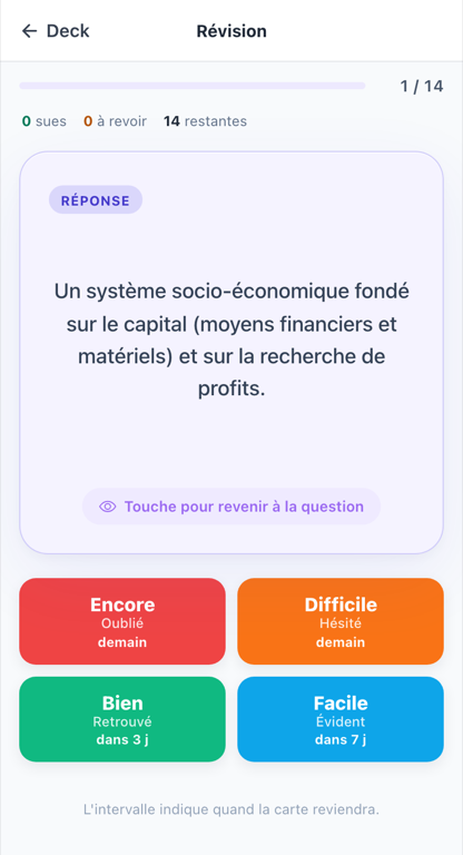 Une flashcard à réviser