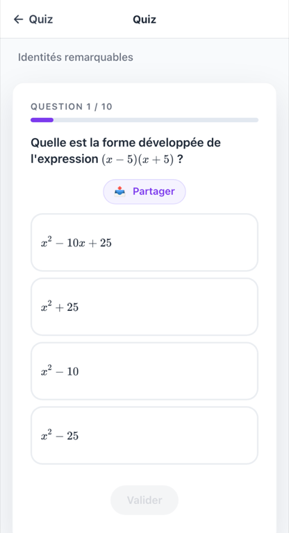 Une question de quiz de maths